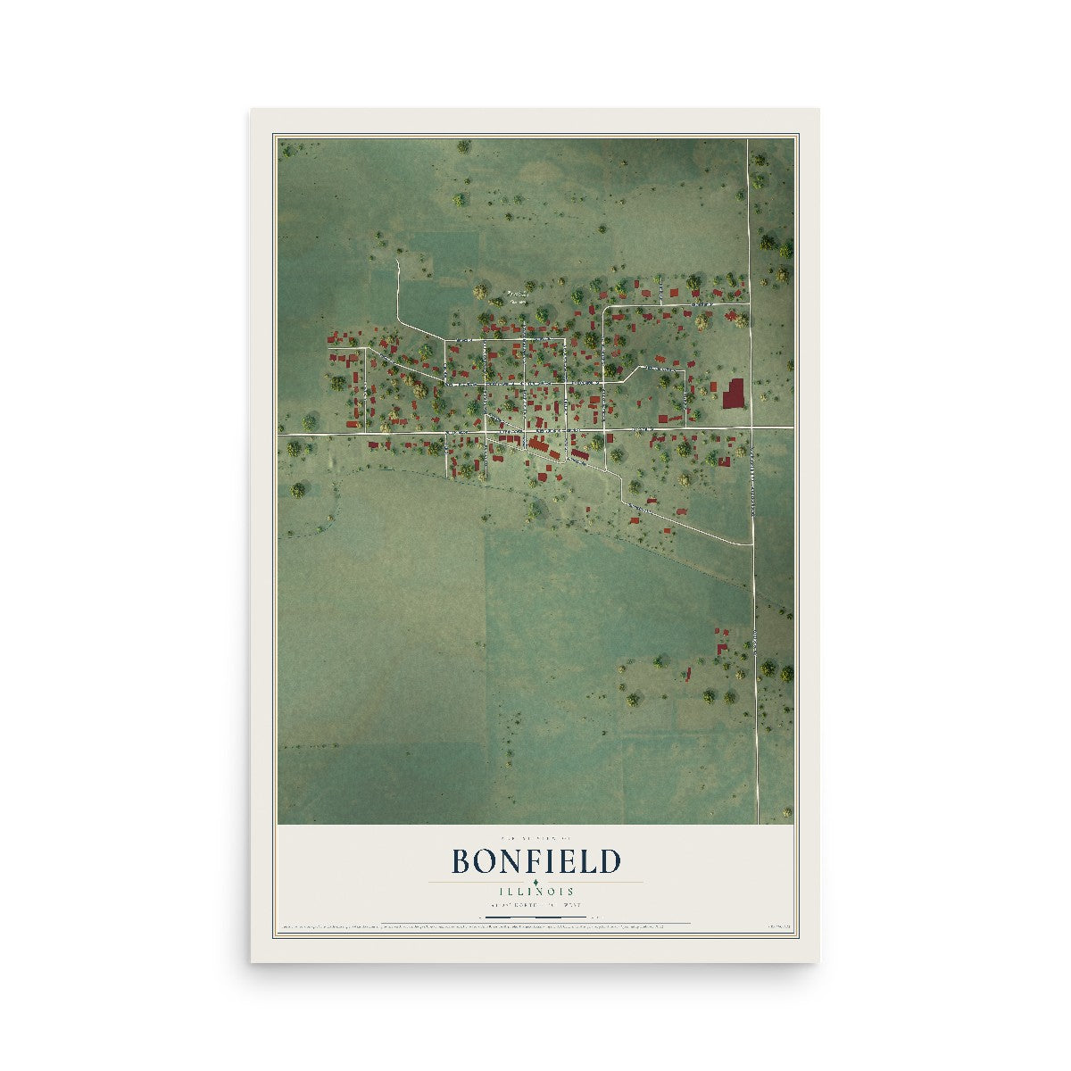 Map of Bonfield, Illinois, 12 x 18 inch unframed archival matte print