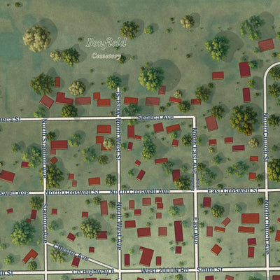 Close-up of the map of Bonfield, Illinois print showing street and building detail