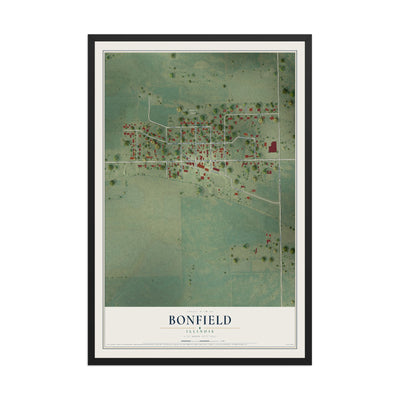 Map of Bonfield, Illinois, 12 x 18 inch print in a black wood frame