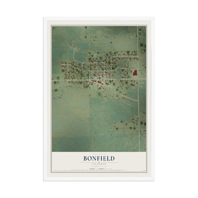 Map of Bonfield, Illinois, 12 x 18 inch print in a white wood frame