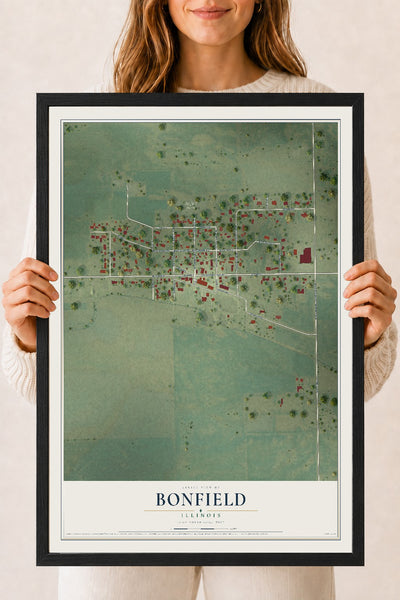 Map of Bonfield, Illinois, 18 x 24 inch print in a black wood frame