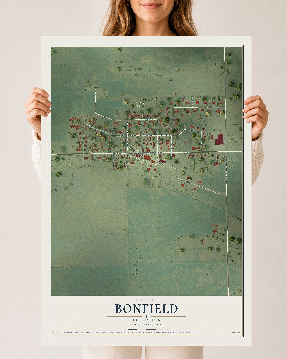 Map of Bonfield, Illinois, 24 x 36 inch unframed archival matte print