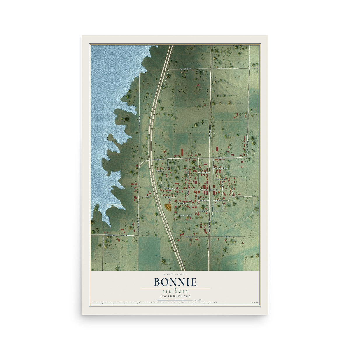 Map of Bonnie, Illinois, 12 x 18 inch unframed archival matte print