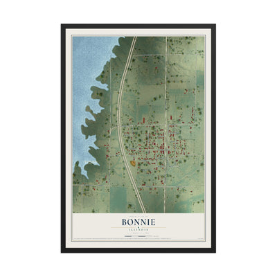 Map of Bonnie, Illinois, 12 x 18 inch print in a black wood frame