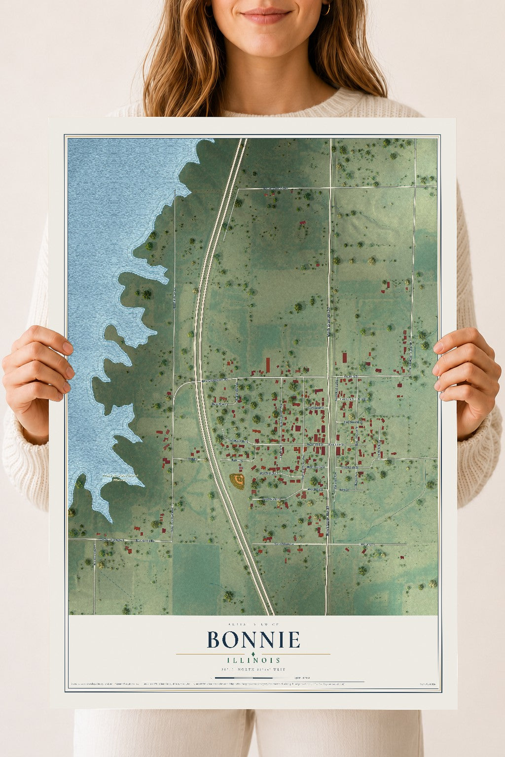 Map of Bonnie, Illinois, 18 x 24 inch unframed archival matte print