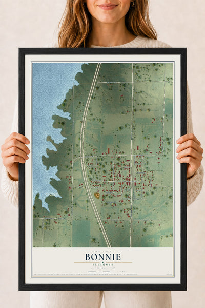 Map of Bonnie, Illinois, 18 x 24 inch print in a black wood frame