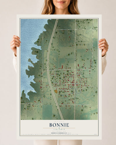 Map of Bonnie, Illinois, 24 x 36 inch unframed archival matte print