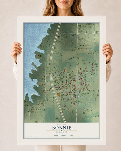 Map of Bonnie, Illinois, 24 x 36 inch print in a white wood frame