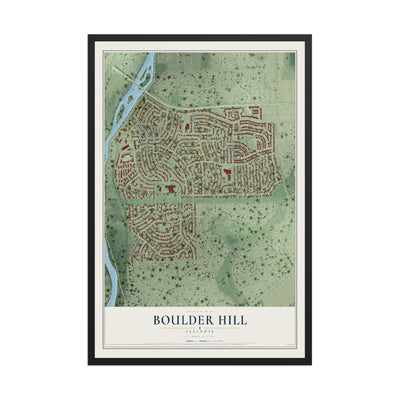 Map of Boulder Hill, Illinois, 12 x 18 inch print in a black wood frame