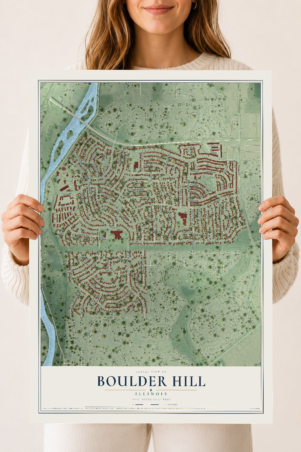 Map of Boulder Hill, Illinois, 18 x 24 inch unframed archival matte print