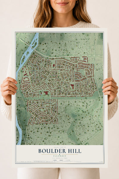 Map of Boulder Hill, Illinois, 18 x 24 inch unframed archival matte print