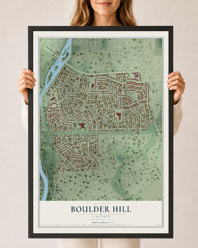 Map of Boulder Hill, Illinois, 24 x 36 inch print in a black wood frame