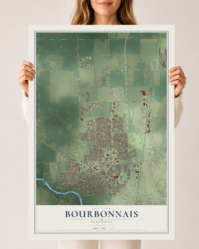 Map of Bourbonnais, Illinois, 24 x 36 inch unframed archival matte print