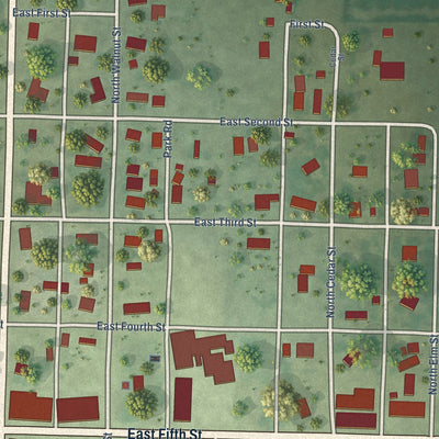 Close-up of the map of Bowen, Illinois print showing street and building detail