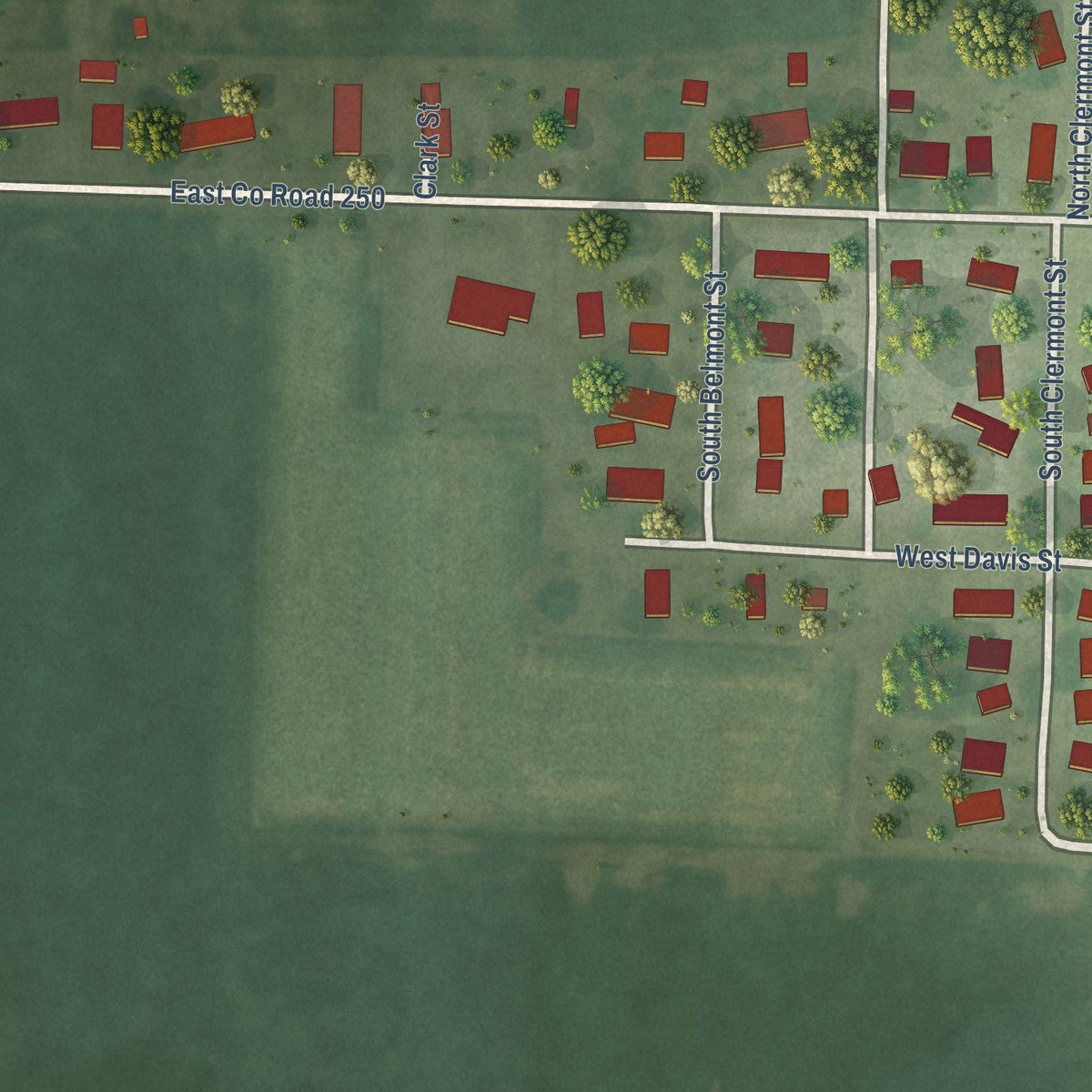 Second close-up of the map of Bowen, Illinois print showing more streets and buildings