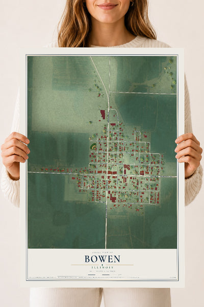 Map of Bowen, Illinois, 18 x 24 inch unframed archival matte print