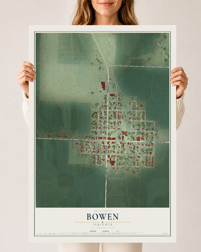 Map of Bowen, Illinois, 24 x 36 inch unframed archival matte print
