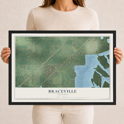 Map of Braceville, Illinois, 12 x 18 inch print in a black wood frame