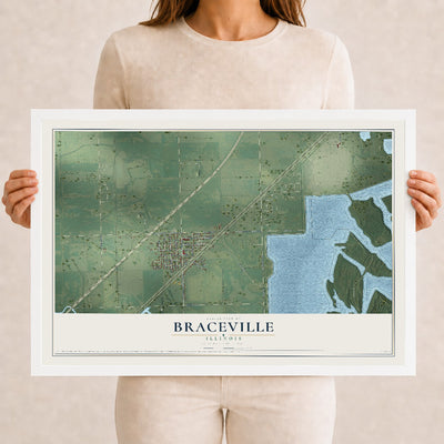Map of Braceville, Illinois, 12 x 18 inch print in a white wood frame