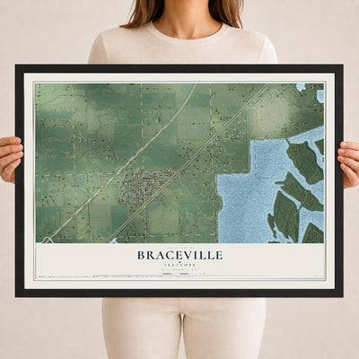 Map of Braceville, Illinois, 18 x 24 inch print in a black wood frame