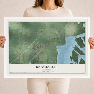 Map of Braceville, Illinois, 18 x 24 inch print in a white wood frame