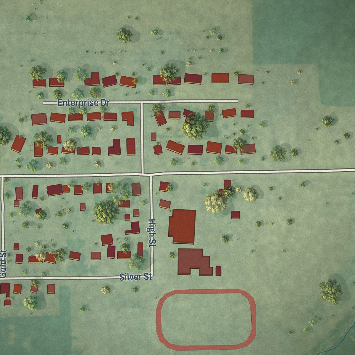 Second close-up of the map of Bradford, Illinois print showing more streets and buildings