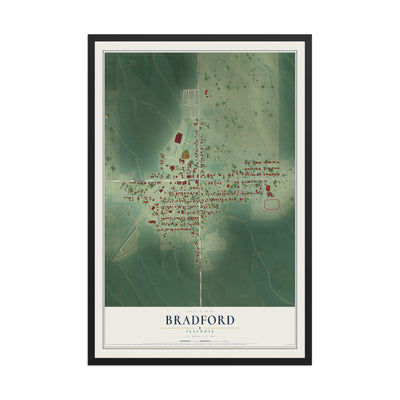 Map of Bradford, Illinois, 12 x 18 inch print in a black wood frame
