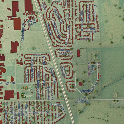 Second close-up of the map of Bradley, Illinois print showing more streets and buildings