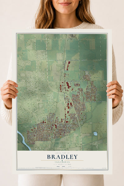 Map of Bradley, Illinois, 18 x 24 inch unframed archival matte print