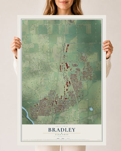 Map of Bradley, Illinois, 24 x 36 inch unframed archival matte print