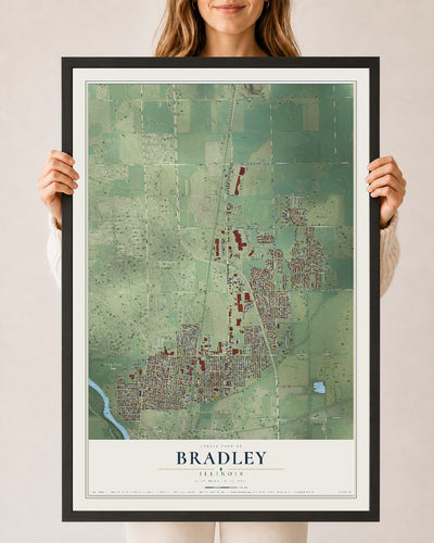 Map of Bradley, Illinois, 24 x 36 inch print in a black wood frame