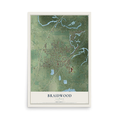 Map of Braidwood, Illinois, 12 x 18 inch unframed archival matte print