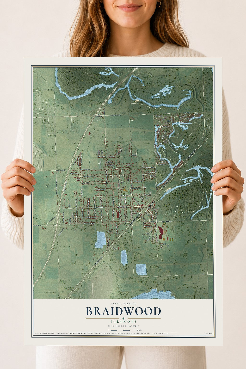 Map of Braidwood, Illinois, 18 x 24 inch unframed archival matte print
