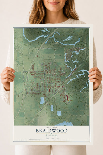 Map of Braidwood, Illinois, 18 x 24 inch unframed archival matte print