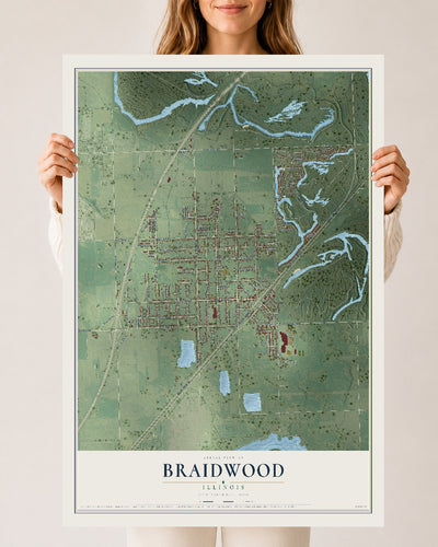 Map of Braidwood, Illinois, 24 x 36 inch unframed archival matte print