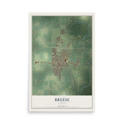 Map of Breese, Illinois, 12 x 18 inch unframed archival matte print