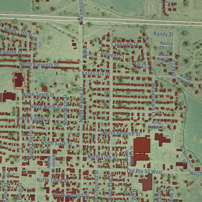 Close-up of the map of Breese, Illinois print showing street and building detail