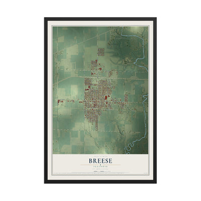 Map of Breese, Illinois, 12 x 18 inch print in a black wood frame