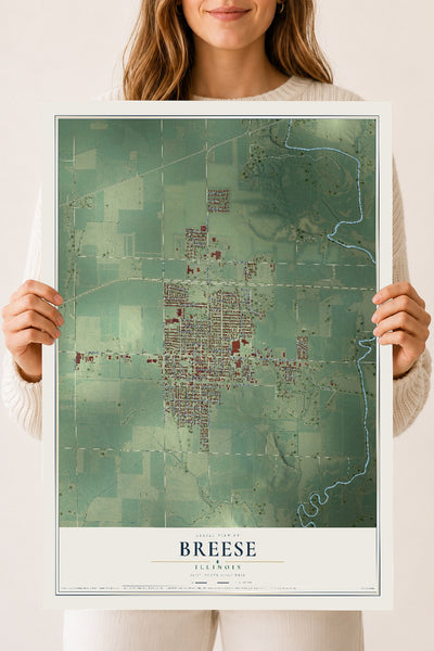 Map of Breese, Illinois, 18 x 24 inch unframed archival matte print