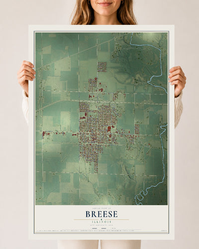 Map of Breese, Illinois, 24 x 36 inch unframed archival matte print
