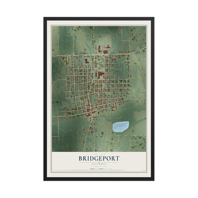 Map of Bridgeport, Illinois, 12 x 18 inch print in a black wood frame