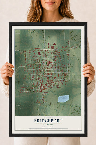 Map of Bridgeport, Illinois, 18 x 24 inch print in a black wood frame