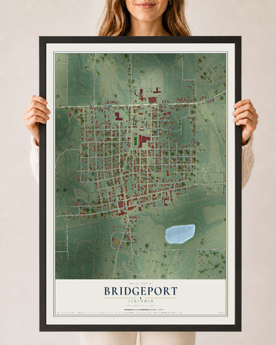 Map of Bridgeport, Illinois, 24 x 36 inch print in a black wood frame