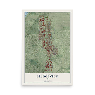 Map of Bridgeview, Illinois, 12 x 18 inch unframed archival matte print