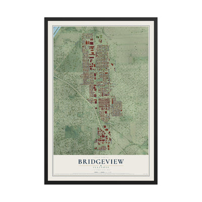 Map of Bridgeview, Illinois, 12 x 18 inch print in a black wood frame