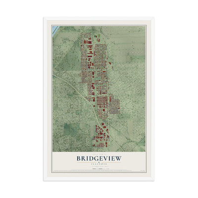 Map of Bridgeview, Illinois, 12 x 18 inch print in a white wood frame