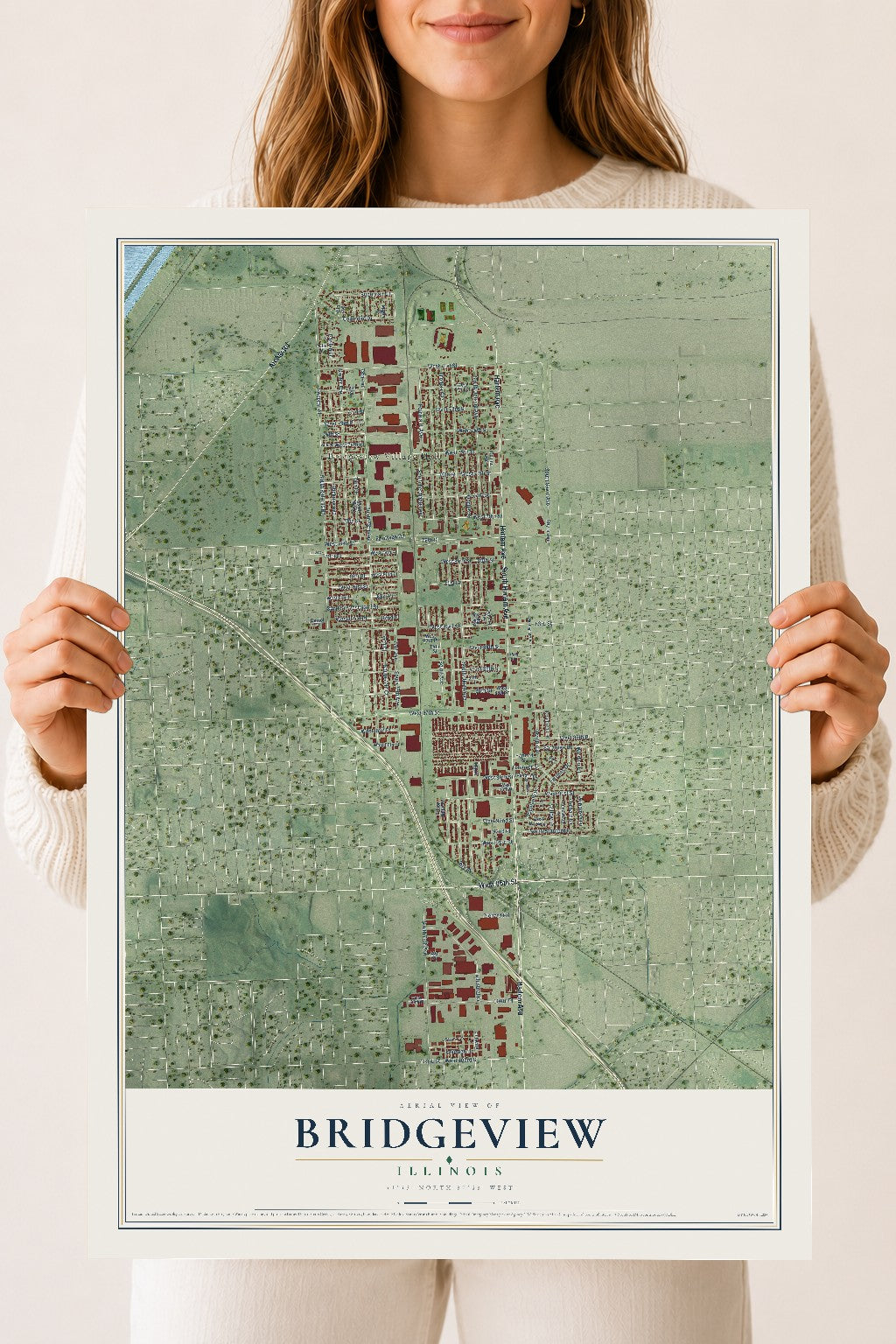 Map of Bridgeview, Illinois, 18 x 24 inch unframed archival matte print