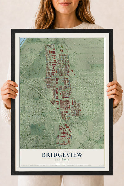 Map of Bridgeview, Illinois, 18 x 24 inch print in a black wood frame