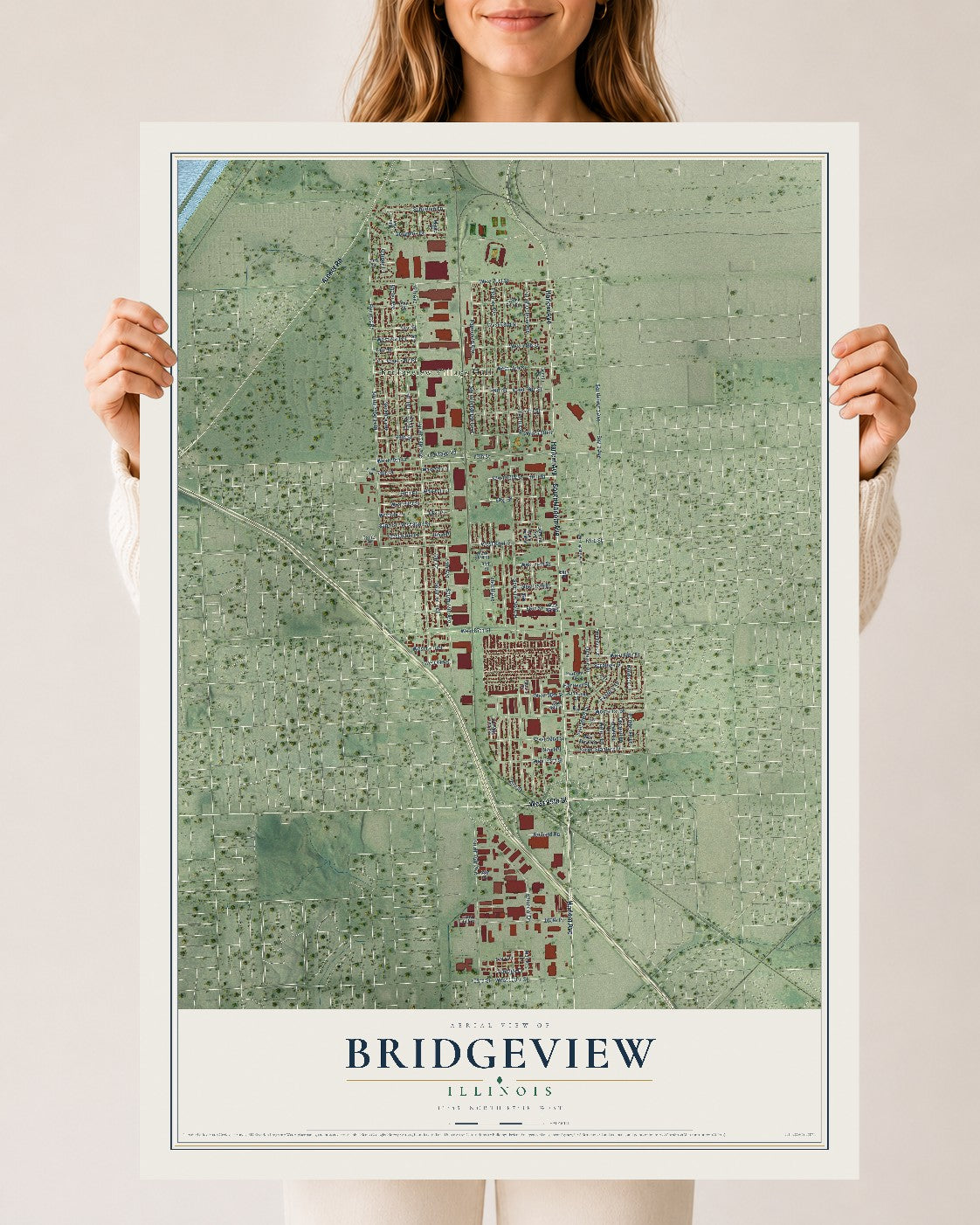 Map of Bridgeview, Illinois, 24 x 36 inch unframed archival matte print