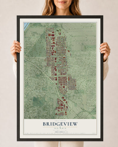 Map of Bridgeview, Illinois, 24 x 36 inch print in a black wood frame